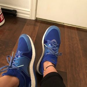 blue adidas pure boosts